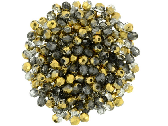 Introducing our exquisite Czech Glass 2mm Half Gold Fire-Polish Bead Strand by Starman! Immerse yourself in the captivating blend of smoky transparency and shimmering metallic gold. These round beads showcase diamond-shaped facets, infusing your creations with texture and depth. With their delicate size, these beads are perfect for adding bursts of color to your designs. Elevate your bead embroidery and create stunning spacers that exude elegance. Crafted from top-quality Czech glass, these beads are a treasure to behold. Unleash your creativity and let these beads paint your jewelry with a touch of enchantment.
