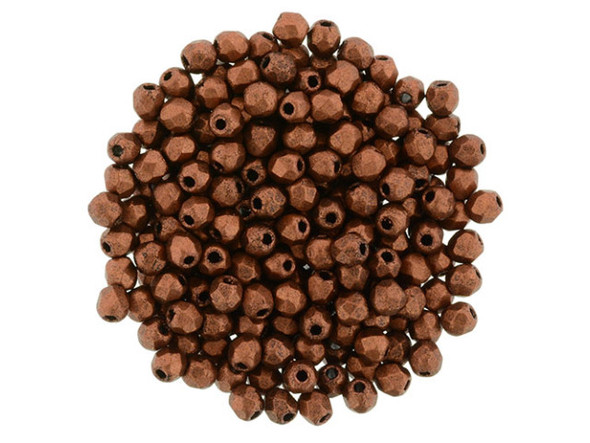 Add a touch of warmth and radiance to your jewelry creations with the Czech Fire-Polish Bead 2mm Matte Metallic Antique Copper. These exquisite beads by Starman are a true work of art, featuring a dazzling display of diamond-shaped facets that catch the light from every angle. With their tiny size, these beads are perfect for adding pops of color and texture to any design. Whether you're creating intricate bead embroidery or simply need stylish spacers, these beads are sure to impress. The coppery red hue and soft matte metallic sheen add a touch of elegance and sophistication to any project. Handmade with care, each strand includes approximately 50 beads, making them a must-have for any jewelry enthusiast. Transform your creative visions into stunning reality with these enchanting Czech glass beads.