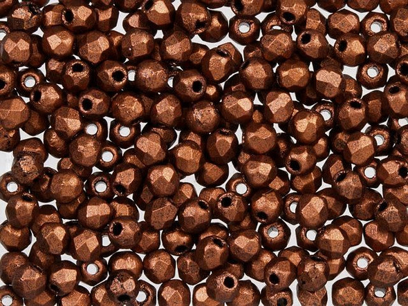 Fire-Polish 2mm : Matte - Metallic Antique Copper (50pcs)