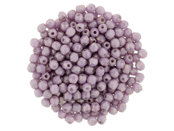 Add a touch of elegance to your handmade jewelry designs with the Czech Fire-Polish Bead 2mm in Opaque Lilac Luster. These exquisite beads crafted from Czech glass are round in shape and adorned with diamond-shaped facets that add texture and depth to your creations. Their petite size makes them perfect for adding delicate pops of color to any design, whether it be bead embroidery or spacer accents. With their soft purple hue and lustrous shine, these beads will ensure that your creations radiate grace and sophistication. Let your imagination run wild with these dazzling gems from Starman.
