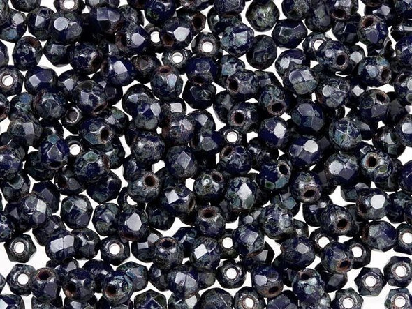 Fire-Polish 2mm : Navy Blue - Picasso (50pcs)