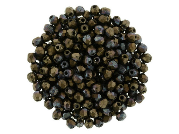 Add a touch of majestic beauty to your handmade creations with our Fire-Polish 2mm beads in Jet - Matte Bronze Vega. Crafted with precision and care, these Czech glass beads are simply enchanting. Their deep, jet black color paired with the rich, lustrous bronze coating evokes a sense of mystery and opulence. Instantly transport your jewelry and craft projects to a realm of regality and elegance. Whether you're creating stunning bracelets, delicate necklaces, or intricate earrings, these beads are the perfect choice to elevate your designs and captivate your audience. With 50 exquisite pieces per pack, ignite your creativity and let your imagination soar.