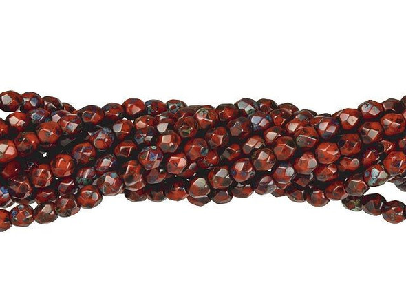 Add a touch of sparkling color to your DIY jewelry creations with these Czech Glass 3mm Opaque Red - Picasso Fire-Polish Bead Strands by Starman. These versatile round beads are a tiny size, perfect for adding small touches of shining style. Each bead is faceted for extra brilliance, creating an eye-catching effect that will make your jewelry designs truly stand out. Whether you're creating a multi-stranded bracelet or necklace or a stunning pair of chandelier earrings, these beads will add a touch of vivid and emotive beauty to your handmade creations. Let your imagination shine with these dazzling beads from Starman's collection.