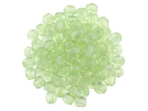 These Czech glass beads are a must-have for any DIY jewelry maker. With their cheerful green color and iridescent sparkle, they will instantly elevate your creations. Measuring at a tiny 3mm, they can be used in a variety of projects, from multi-stranded bracelets to chandelier earrings. Each bead is meticulously faceted for extra brilliance, ensuring that your designs will shine brightly. Get ready to add a touch of sparkling color to your jewelry collection with these stunning fire-polished beads.