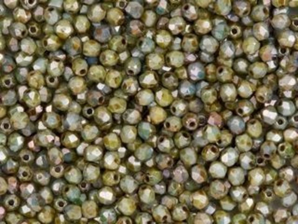 Looking to add organic and elegant touches to your handmade jewelry? Look no further than this 50-piece strand of 3mm fire-polished beads in opaque green luster by Starman. Each tiny faceted glass round boasts a mesmerizing color pattern, blending light turquoise, olive green, and dark desert red to create a textured and dimensional look. Use these beads as spacers in designs featuring similar colors or solid shades, and watch as your creations come to life. Elevate your craft with these handmade Czech glass beads from Starman.