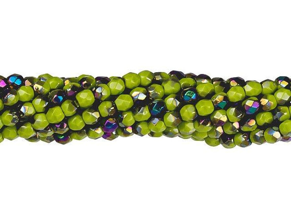 Add a touch of sparkling color and extra brilliance to your jewelry designs with these Czech Glass 3mm Opaque Olive - Vitral Fire-Polish Bead Strands by Starman. These round beads are faceted for maximum shimmer and come in a vibrant shade of olive. Perfect for creating small touches of shining style, these beads are versatile and can be used in a variety of jewelry designs. Whether you're creating a multi-stranded bracelet or necklace, or a lovely pair of chandelier earrings, these beads will add a dazzling and memorable touch to your handmade or DIY crafts. Trust the quality and craftsmanship of Brand-Starman's Czech glass beads for your jewelry-making needs.