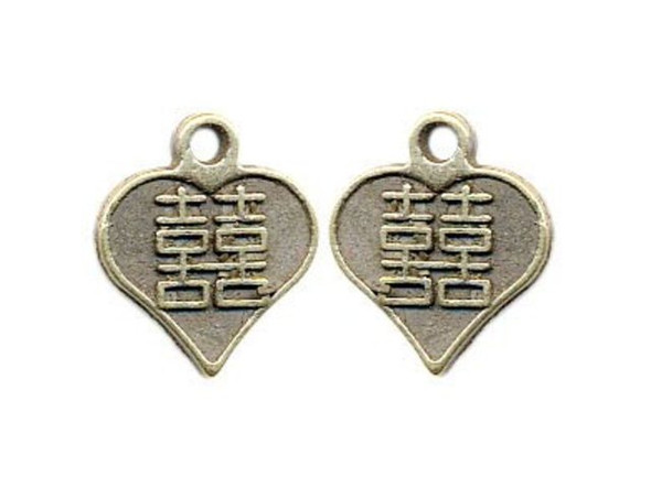 Antiqued Bronze Plated Charm, Asian, Double Happy (each)