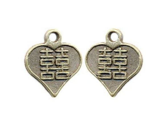 Antiqued Bronze Plated Charm, Asian, Double Happy (Each)