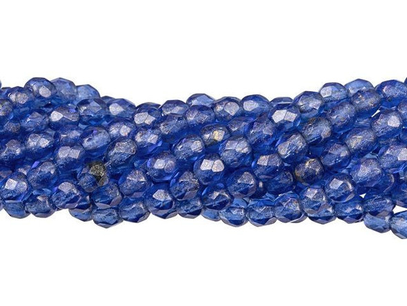 Fire-Polish 4mm : Gold Marbled - Sapphire (50pcs)