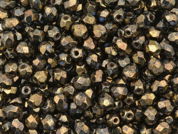 Fire-Polish 4mm : Jet - Bronze Picasso (50pcs)