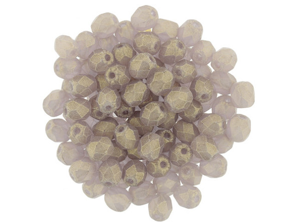 Fire-Polish 4mm : Sueded Gold Med Amethyst (50pcs)