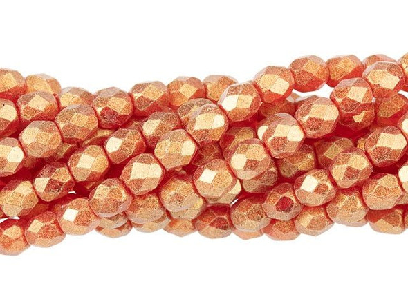 Fire-Polish 4mm : Sueded Gold Ruby (50pcs)