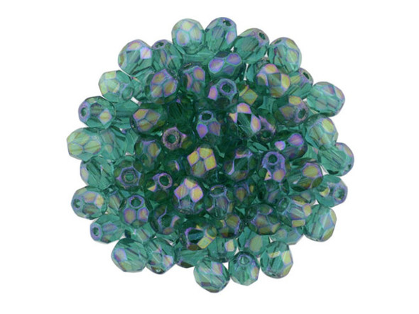 Fire-Polish 4mm : Luster Iris - Emerald (50pcs)