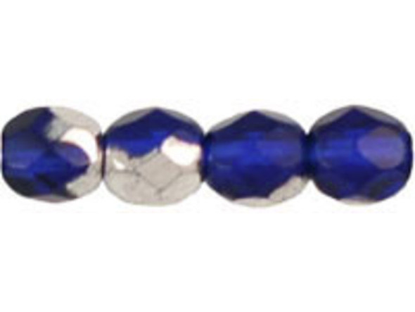 Fire-Polish 4mm : Silver - Cobalt (50pcs)