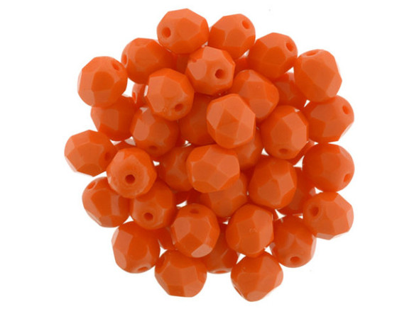 Make a bold statement with these Czech Fire-Polish Beads in Opaque Bright Orange. These exquisite beads, carefully crafted in the Czech Republic, are perfect for adding a touch of elegance to your handmade jewelry or craft projects. Their faceted round shape and vibrant orange color will catch the light and captivate everyone's attention. Whether you want to create a stunning necklace, a stylish bracelet, or eye-catching earrings, these beads are the perfect choice. Pair them with black for a striking Halloween look or let them shine on their own. Each strand includes approximately 25 beads, and please note that as these are handmade items, appearances may vary. Length 6mm, Width 6mm. Get ready to unleash your creativity with these exceptional Czech Fire-Polish Beads by Starman.