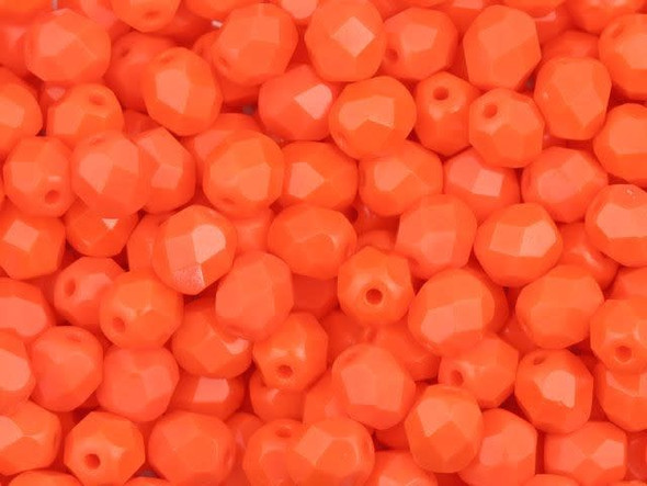 Make a bold statement with these Czech Fire-Polish Beads in Opaque Bright Orange. These exquisite beads, carefully crafted in the Czech Republic, are perfect for adding a touch of elegance to your handmade jewelry or craft projects. Their faceted round shape and vibrant orange color will catch the light and captivate everyone's attention. Whether you want to create a stunning necklace, a stylish bracelet, or eye-catching earrings, these beads are the perfect choice. Pair them with black for a striking Halloween look or let them shine on their own. Each strand includes approximately 25 beads, and please note that as these are handmade items, appearances may vary. Length 6mm, Width 6mm. Get ready to unleash your creativity with these exceptional Czech Fire-Polish Beads by Starman.