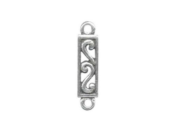 Sterling Silver 2-Loop Connector, Rectangle with Spiral (Each)