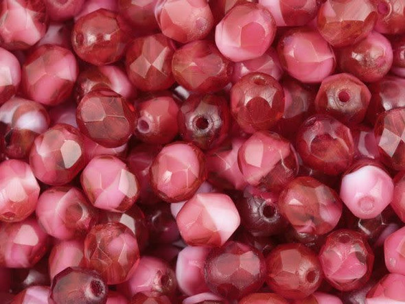 Fire-Polish 6mm : Pearl/Fuchsia (25pcs)