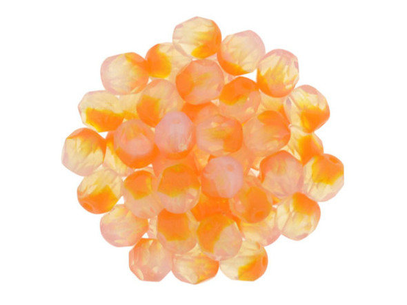 Fire-Polish 6mm : Tangerine/Milky White (25pcs)