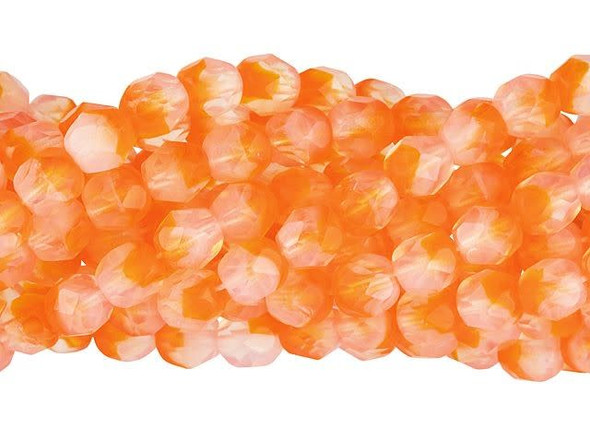 Fire-Polish 6mm : Tangerine/Milky White (25pcs)