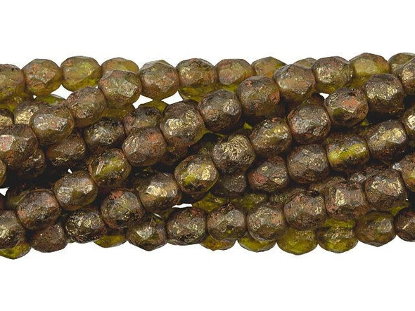 Fire-Polish 6mm : Olivine - Stone Copper Picasso (25pcs)