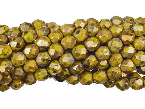 Fire-Polish 6mm : Opaque Yellow - Bronze Picasso (25pcs)