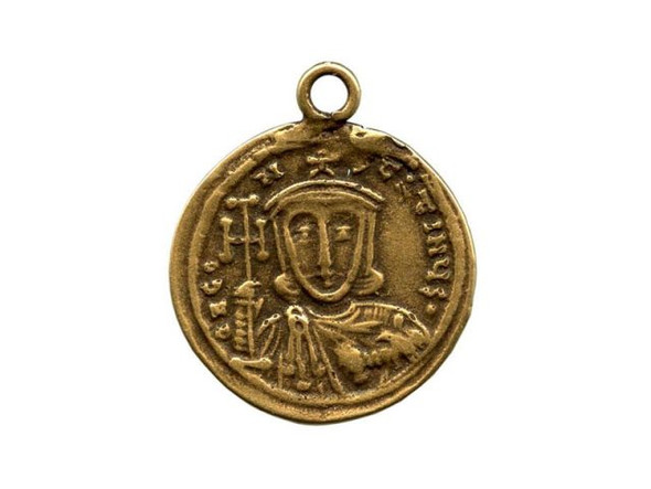 20mm Roman Coin Charm, Antiqued Brass Plated Pewter (Each)