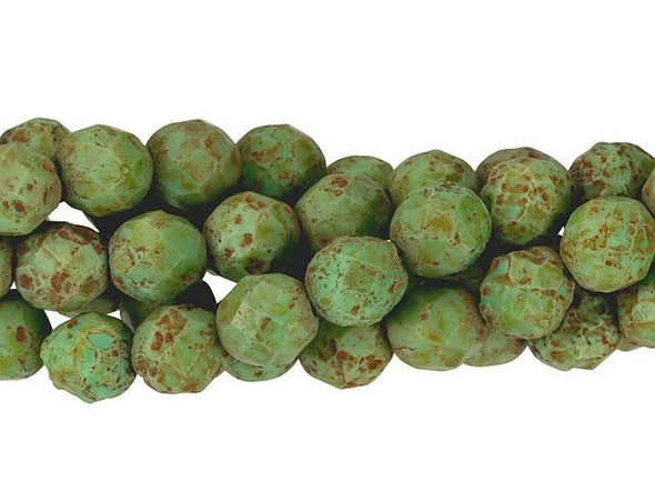 Fire-Polish 8mm : Opaque Pea Green - Stone Picasso (25pcs)