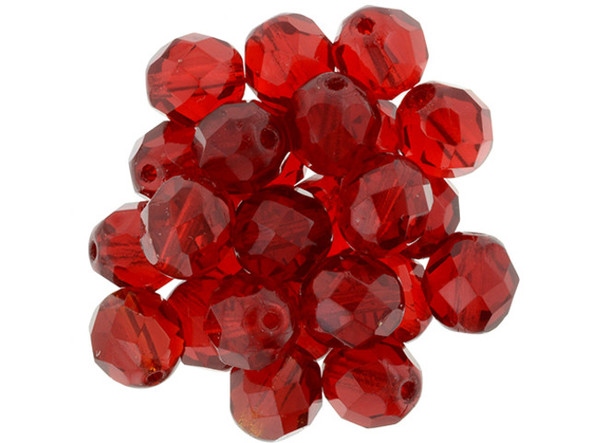 Create stunning jewelry that dazzles the eyes with our Czech Fire-Polish Bead 8mm Ruby by Starman. These vibrant red beads are crafted from exquisite Czech glass, their faceted surface capturing and reflecting light to create a brilliant sparkle. Immerse yourself in the beauty and elegance of these handmade beads, each strand showcasing approximately 25 unique pieces that may vary in appearance. Perfect for adding a touch of glamour, these beads can be mixed with our PRESTIGE Crystal beads in jet black for a truly show-stopping result. Let your creativity shine with these fiery and captivating treasures.