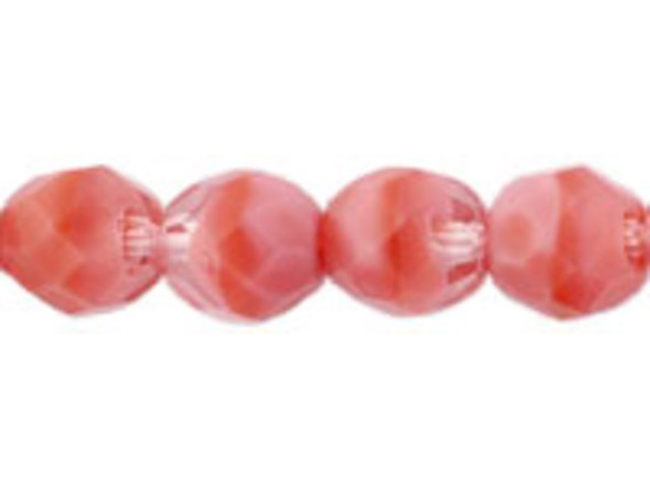 Fire-Polish 8mm : Coral Pink/Crystal (25pcs)