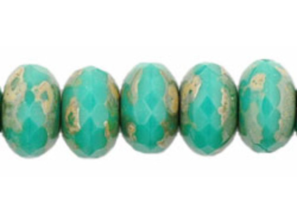 Gem-Cut Fire-Polish Rondelle 11 x 7mmmm : Turquoise - Picasso (25pcs)