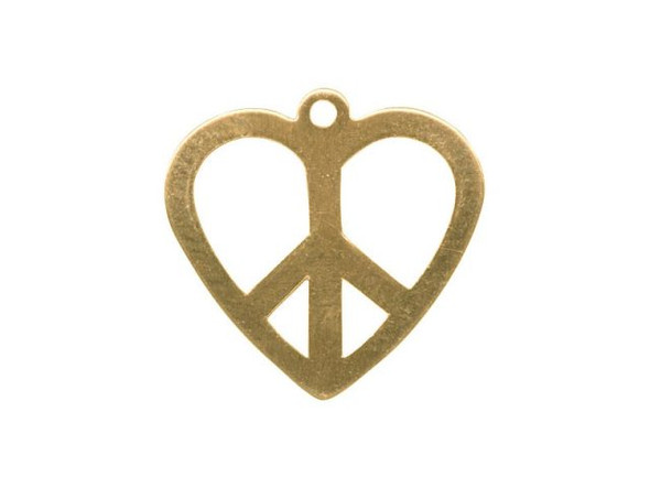 Brass Charm, Peace Heart, 16mm (12 Pieces)