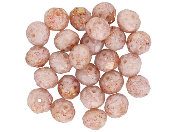 Small Rosebud Fire-Polish 6 x 5mm : Topaz/Pink Luster - Opaque Pink (25pcs)