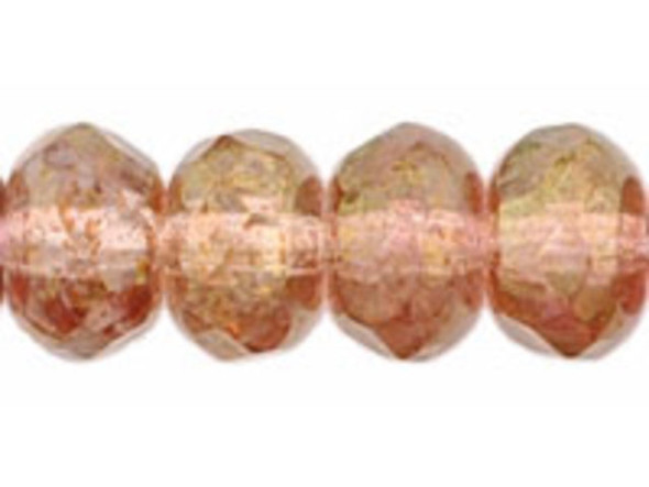 Gem-Cut Fire-Polish Rondelle 7 x 5mm : Luster - Transparent Topaz/Pink (25pcs)