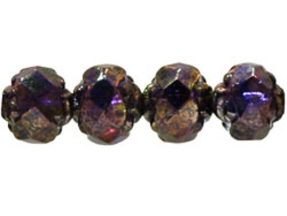 Small Rosebud Fire-Polish 6 x 5mm : Tanzanite - Bronze Picasso (25pcs)