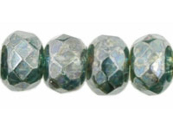 Gem-Cut Fire-Polish Rondelle 7 x 5mm : Luster - Transparent Green (25pcs)