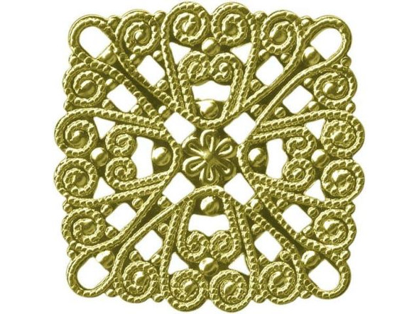 28mm Raw Brass Filigree, Square (12 Pieces)