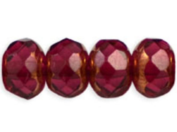 Gem-Cut Fire-Polish Rondelle 7 x 5mm : Copper - Fuchsia (25pcs)