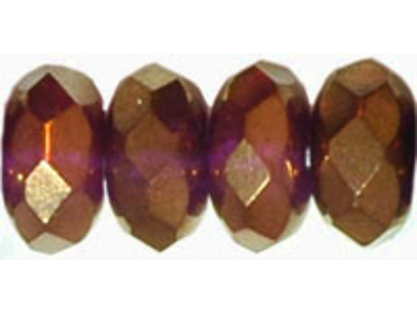 Gem-Cut Fire-Polish Rondelle 7 x 5mm : Amethyst - Bronze Vega (25pcs)