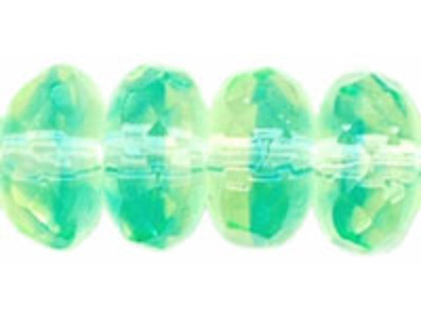 Gem-Cut Fire-Polish Rondelle 7 x 5mm : Green/Blue (25pcs)