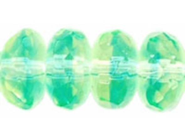 Create stunning and unique jewelry with these mesmerizing Czech Fire Polished Glass Donut Rondelle Beads in Green/Blue. Each bead is expertly faceted and then heated in ovens or over open flames to achieve a soft glow and polished look that is simply enchanting. The captivating blend of green and blue hues adds an ethereal touch to any design. These beads, made of high-quality Czech glass, have a beautiful reflective quality that will make your creations truly stand out. Let your imagination run wild and bring your visions to life with these exquisite beads from Brand-Starman.