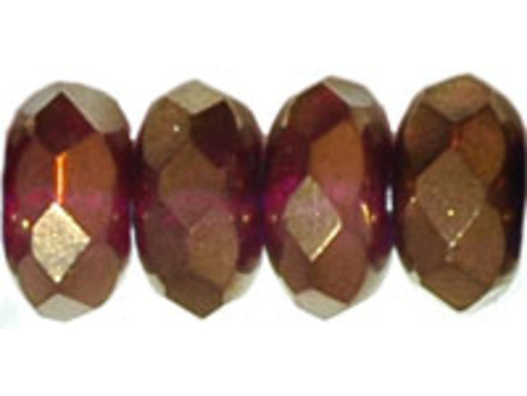 Gem-Cut Fire-Polish Rondelle 7 x 5mm : Fuchsia - Bronze Vega (25pcs)