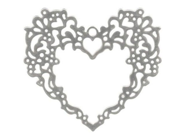 Silver Plated Filigree, Heart, 24x20mm (6 Pieces)