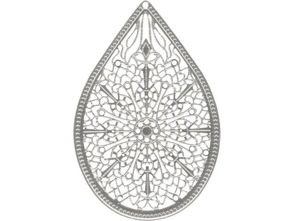 Silver Plated Filigree, Teardrop, 45x30mm (6 Pieces)
