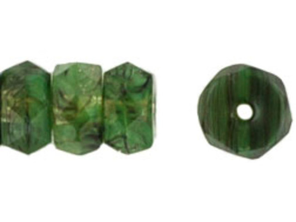 Fire-Polish 6 x 3mm - Rondelle : Hurricane Glass - Milky Green/Jet (50pcs)