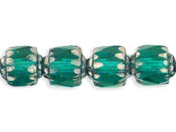 Antique Style Octagonal 6mm - Silver : Emerald (25pcs)
