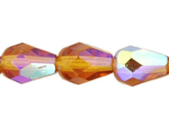 Fire-Polish 7 x 5mm - Teardrop : Dk Topaz AB (25pcs)