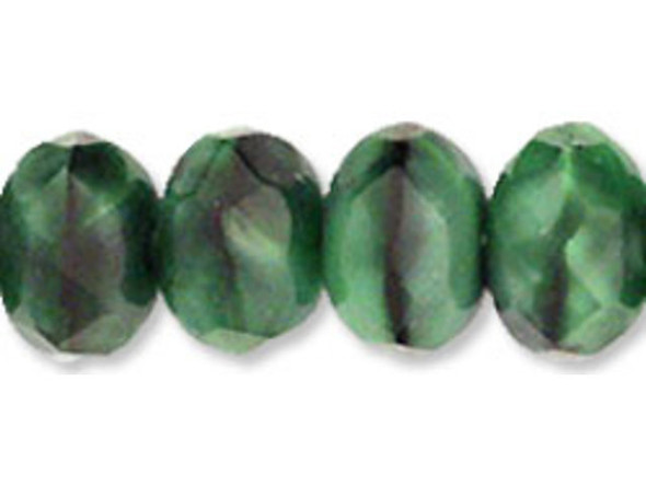 Gem-Cut Fire-Polish Rondelle 9 x 6mm : Green w/Black (25pcs)