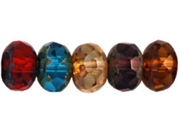 Gem-Cut Fire-Polish Rondelle 9 x 6mm : Multi Color Dark Mix - Picasso (25pcs)