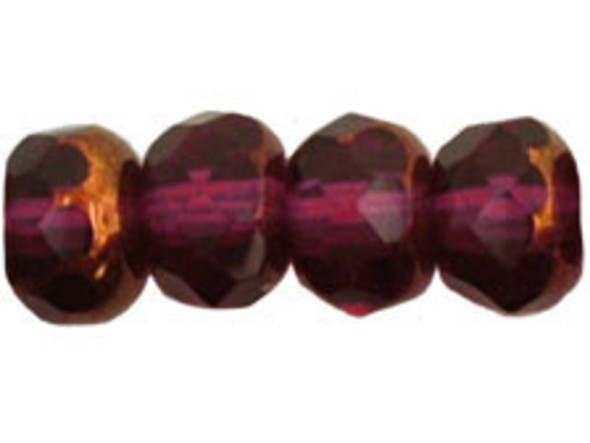 Gem-Cut Fire-Polish Rondelle 6 x 4mm : Copper - Fuchsia (25pcs)